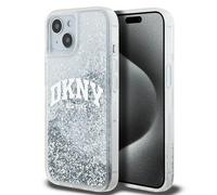 Custodia per iPhone 15 DKNY Liquid Glitter con logo grande, bianca