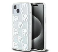 Custodia per iPhone 15 DKNY Liquid Glitter Multilogo Bianca