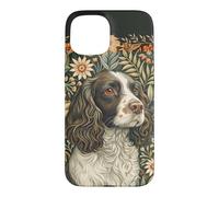 Custodia per iPhone 15 English Springer Spaniel William Morris, decorazione floreale per cani