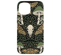 Custodia per iPhone 15 Estetica Goblincore | Falena e teschio di funghi - Cottagecore