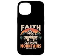 Custodia per iPhone 15 Faith Can Move Mountains Retro Sunset Bible Verse Christian
