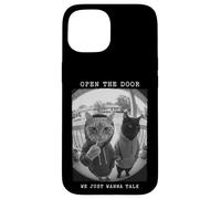 Custodia per iPhone 15 Felpa con cappuccio Open The Door Peephole We Just Wanna Talk Cats