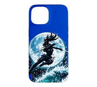 Custodia per iPhone 15 Female Anime Ninja Warrior with Swords Under Full Moon