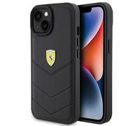 Custodia Ferrari Logo trapuntato in metallo nero - iPhone 15