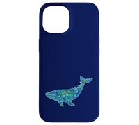 Custodia per iPhone 15 Floral Whale Blue Humpback Botanical Flowers Ocean Nature