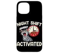 Custodia per iPhone 15 Funny Cat Night Shift attivato Miao Amante Gatto Humor Kitty