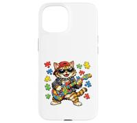 Custodia per iPhone 15 Funny Cat Rockstar Autism Puzzle Consapevolezza dell'autismo