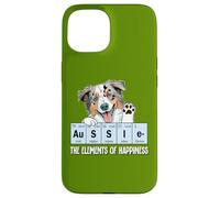 Custodia per iPhone 15 Funny Elements of Happiness Blue Merle Aussie Lover