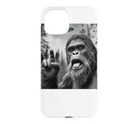 Custodia per iPhone 15 Funny Sasquatch Bigfoot Rock On Selfie With UFO Alien