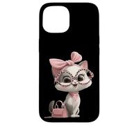 Custodia per iPhone 15 Gattino Grigio Gatto Rosa Leopard Occhiali Glam Fashion Graphic