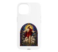Custodia per iPhone 15 Gesù Pastore Vetro Colorato Agnelli e Lupi Icona Arte