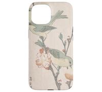 Custodia per iPhone 15 Giapponese Art Birds Occhi bianchi su un ramo di pesco