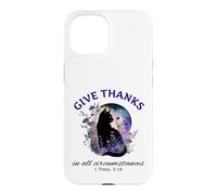 Custodia per iPhone 15 Give Thanks Bibbia Verse Christian Pretty Garden Cat