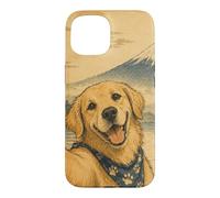 Custodia per iPhone 15 Golden Retriever blogger al Monte Fuji in stile sumi-e