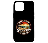 Custodia per iPhone 15 Good Vibes Beach Life Summer Time Retro Tramonto tropicale