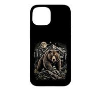 Custodia per iPhone 15 Grizzly Bear Moon Wilderness Wilderness Arte di montagna