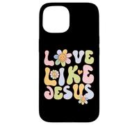 Custodia per iPhone 15 Groovy Love Like Jesus Religious God Christian Graphic