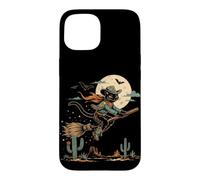 Custodia per iPhone 15 Halloween strega gatto cowboy deserto luna scopa