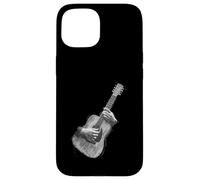 Custodia per iPhone 15 Hand Drawn Guitar Sketch Design, Expressive Acoustic Music