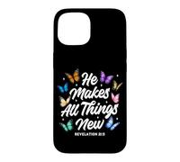 Custodia per iPhone 15 He Makes All Things New Revelation Bibbia Verse Butterflies