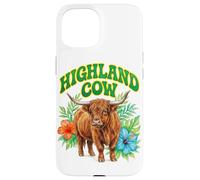 Custodia per iPhone 15 Highland Cow Groovy Floreale Acquerello Boho Highland Cow