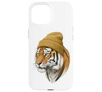 Custodia per iPhone 15 Hipster Tigre in Giallo Beanie Animal Art