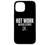 Custodia per iPhone 15 Hot Work Never Stops Welder Welding Blue Collar Job Work