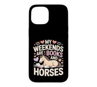 Custodia per iPhone 15 I miei fine settimana sono libri e cavalli carino pony