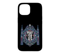 Custodia per iPhone 15 I santi cattolici pregano per noi arte della cattedrale di vetro colorato