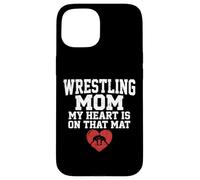 Custodia per iPhone 15 Il mio cuore è su quel tappeto Wrestling Mom Graphic