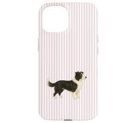 Custodia per iPhone 15 Illustrazione a righe rosa Border Collie carino per cane mamma