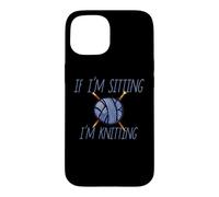 Custodia per iPhone 15 Illustrazione blu If I'm sitting I'm Knitting Yarn Ball