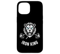 Custodia per iPhone 15 Iron King Lion Bilanciere per sollevamento pesi Bodybuilding Graphic