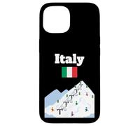 Custodia per iPhone 15 Italia, sci, viaggio, souvenir, sci, amante dello sci, bandiera italiana