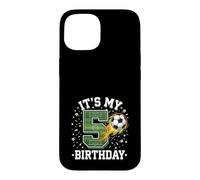 Custodia per iPhone 15 It's My 5th Birthday Soccer Ball Field 5 Year Old Boy