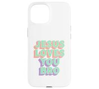 Custodia per iPhone 15 Jesus Loves You Bro Retro Christian Faith Pastello