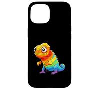 Custodia per iPhone 15 Kawaii arcobaleno camaleonte carino colorato lucertola rettile arte