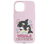 Custodia per iPhone 15 Kawaii Orca Rainbow Whale Guardando Chibi Whale Girls