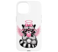 Custodia per iPhone 15 Kawaii Raccoon Valentine's Day Angel With Heart Sunglasses