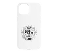 Custodia per iPhone 15 Keep Calm and Trust God Messaggio cristiano ispiratore