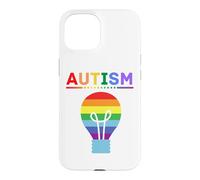 Custodia per iPhone 15 Lampadina arcobaleno per la consapevolezza dell'autismo, supporto autistico, mamma e papà