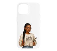 Custodia per iPhone 15 le tue idee contano donna nera auto-aiuto positivo e amore