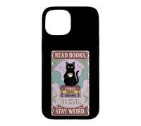 Custodia per iPhone 15 Leggi libri, Sii gentile, Rimani strano - Caffè Cat Women Reading