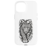 Custodia per iPhone 15 Leopard Jungle Sketch dettagliata Wildlife Line Art