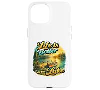 Custodia per iPhone 15 Life Is Better At The Lake Sunset Canoe Nature Vibes Graphic