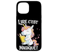 Custodia per iPhone 15 Lire C Est Magique Licorne Lecture Enfants Francais
