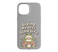 Custodia per iPhone 15 Living My Best Slow Life, simpatica rana