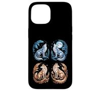 Custodia per iPhone 15 Lupi mistici Ululando Luna Divertente Fantasy Wildlife