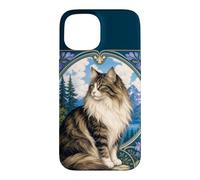 Custodia per iPhone 15 Majestic Longhair Cat Montagna Art Nouveau