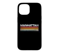 Custodia per iPhone 15 Manhattan Kansas, design retrò a righe, stile vintage, con città